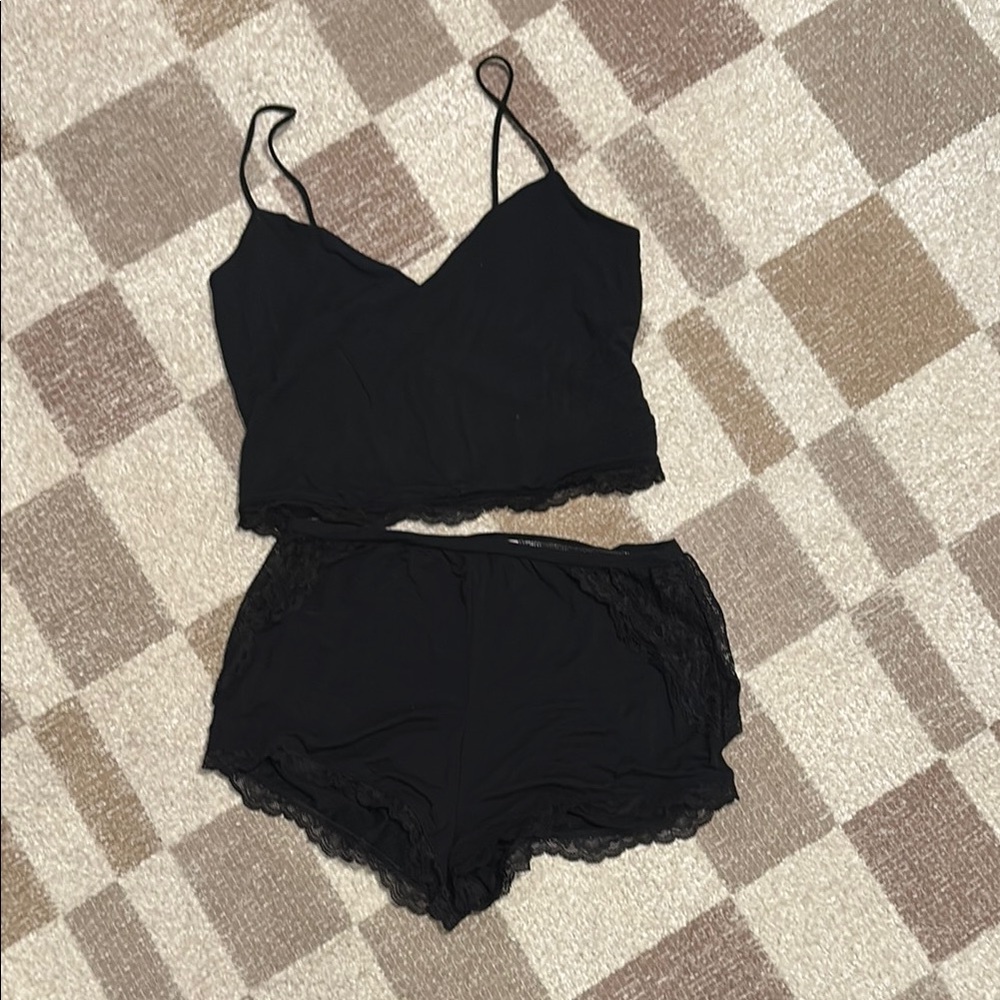 Victoria's Secret Black Pajama Set with Lace Trim